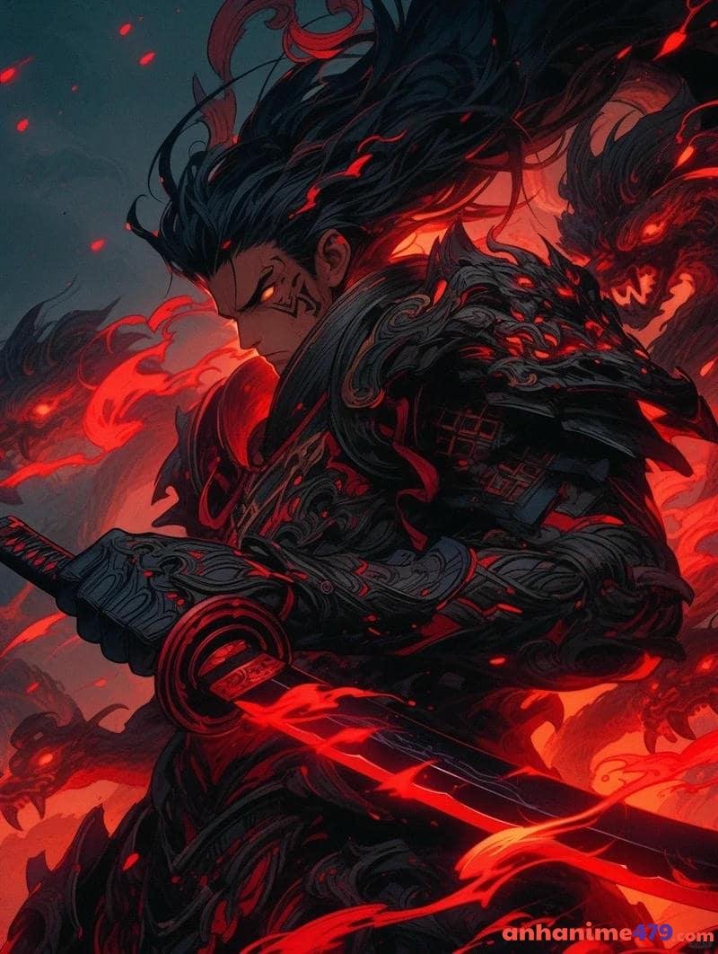 ảnh anime boy cầm kiếm đỏ rực