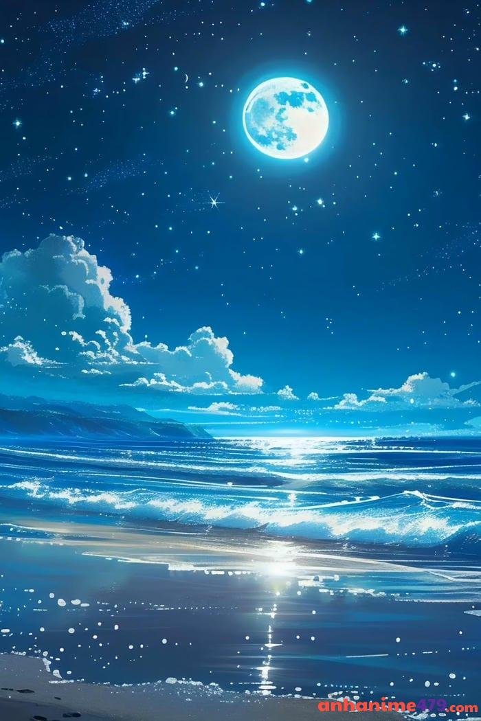 ảnh anime cảnh biển ban đêm
