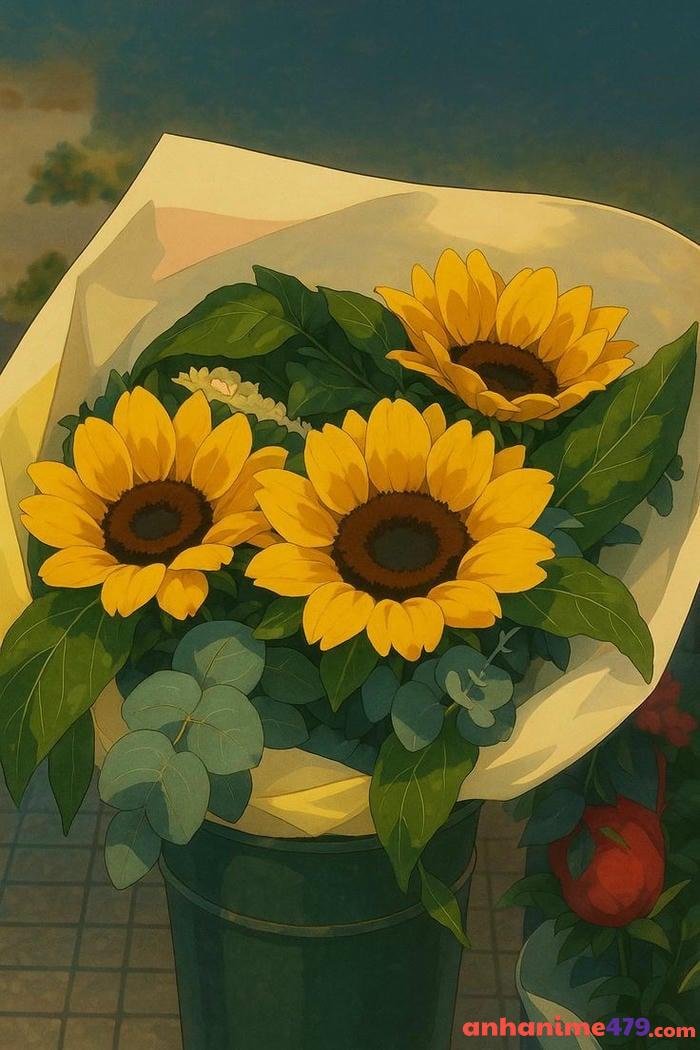 ảnh anime cánh đồng hoa hướng dương thơ mộng