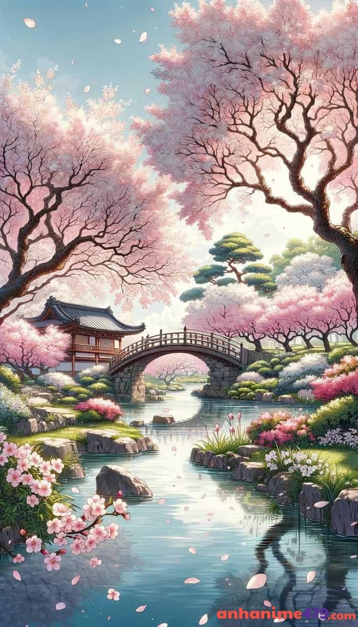ảnh anime cảnh hoa đào