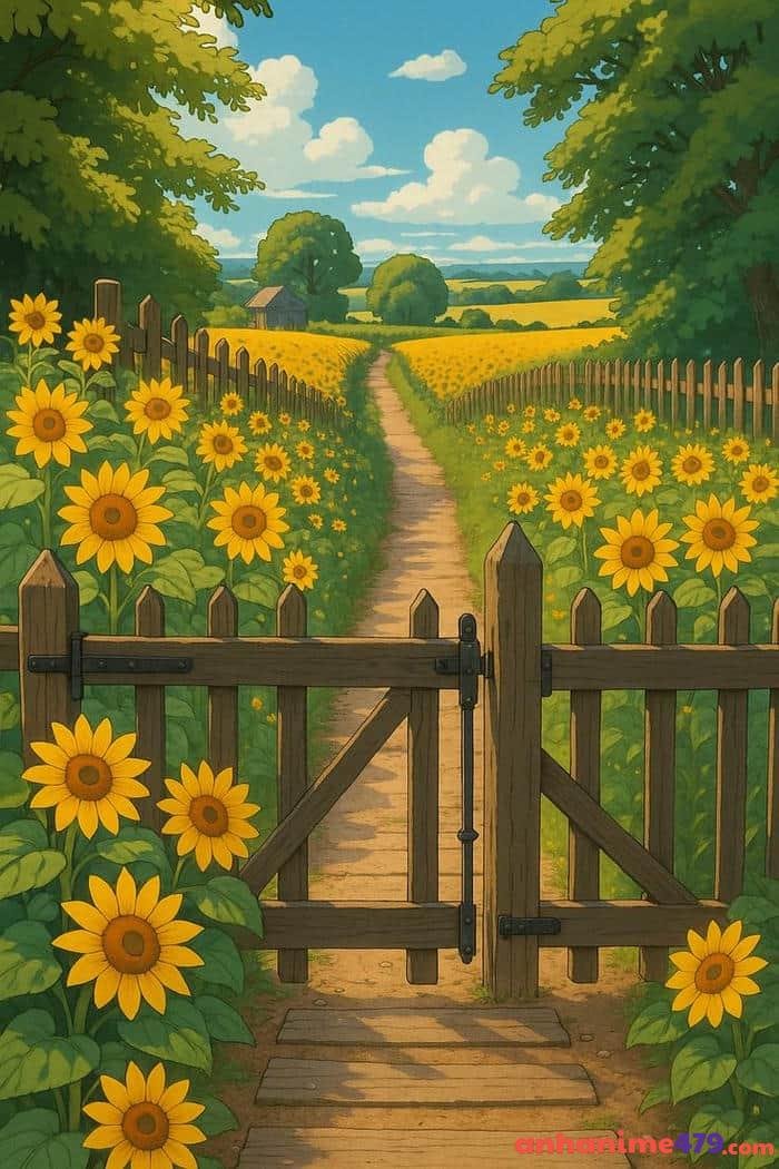 ảnh anime cô bé bên hoa hướng dương