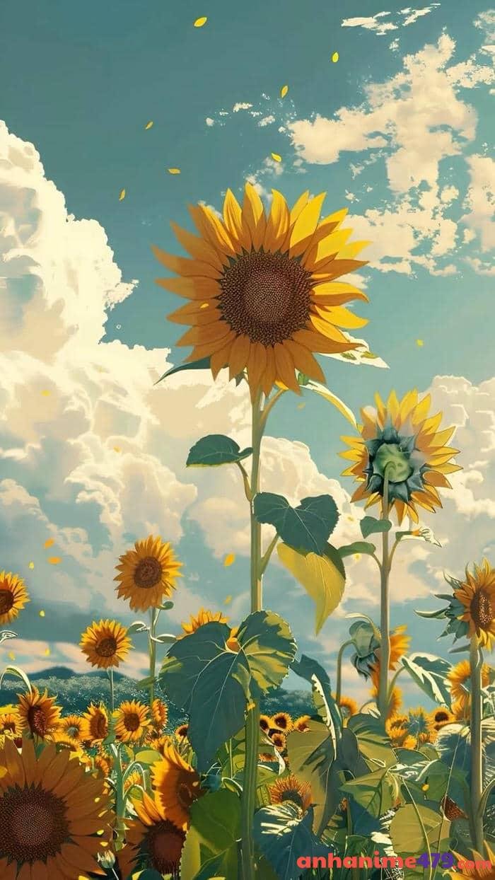 ảnh anime hoa hướng dương mùa thu