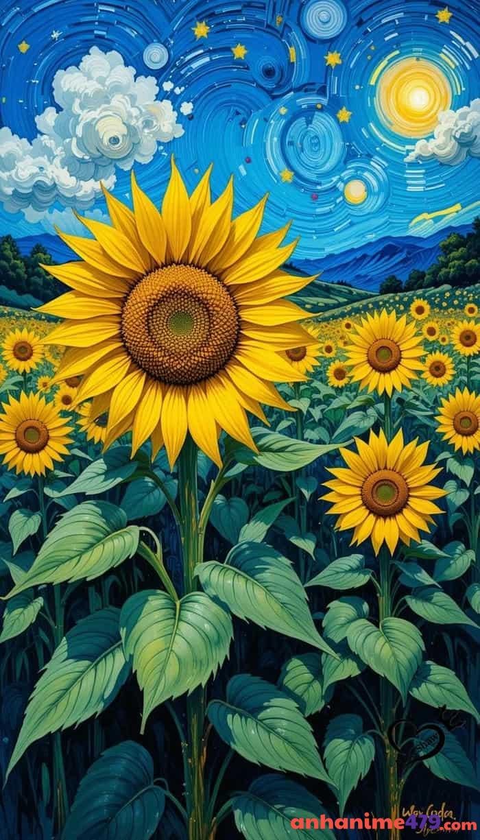 ảnh anime hoa hướng dương và mặt trời