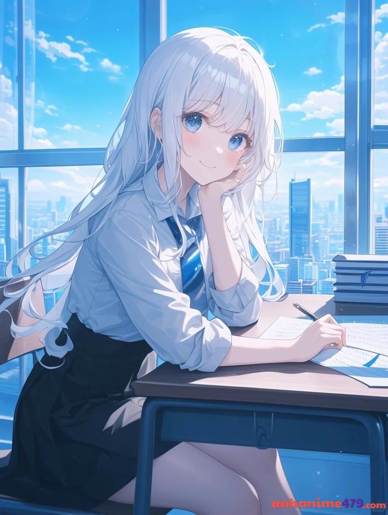 ảnh anime học sinh ngồi bàn học