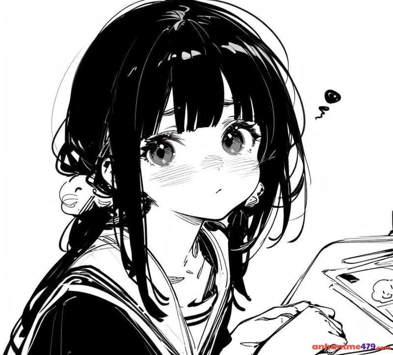 ảnh anime trắng đen cutee