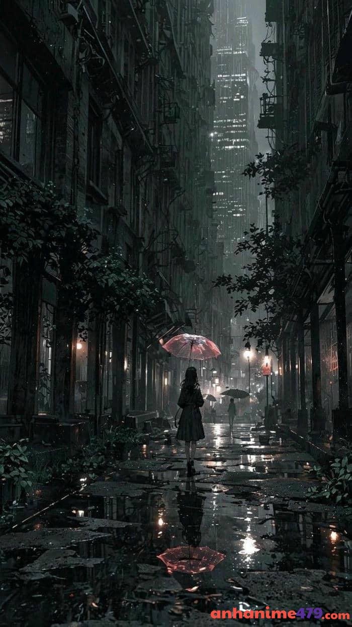 ảnh anime trời mưa buồn