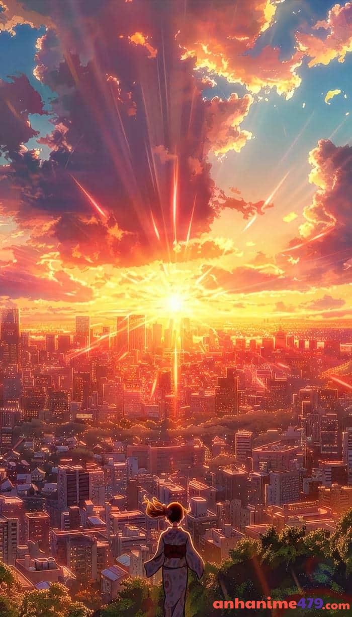 ảnh hoàng hôn anime ấm áp