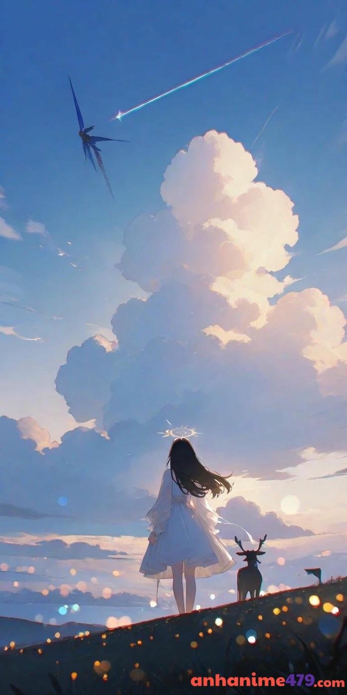 anime cảnh biển hoàng hôn rực rỡ