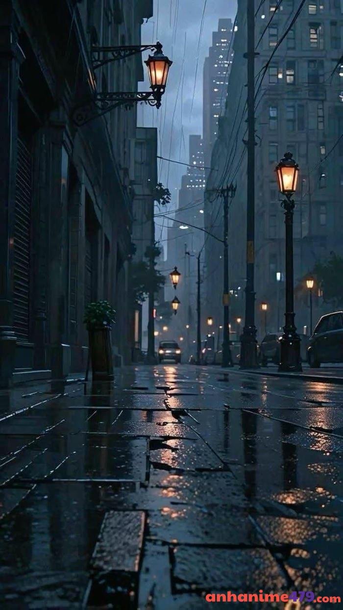 anime cảnh mưa đêm tối