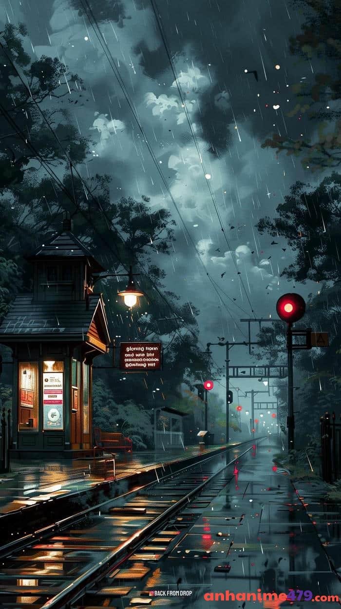 anime cảnh thành phố mưa