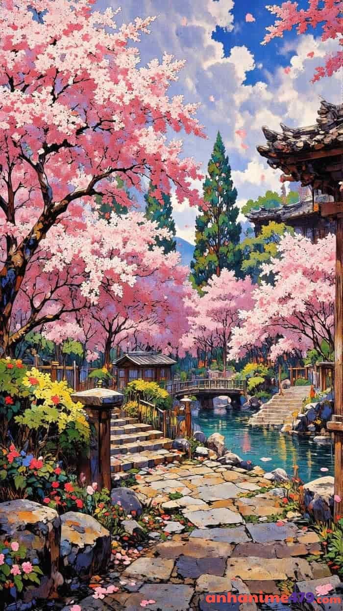 anime cô gái dưới hoa đào