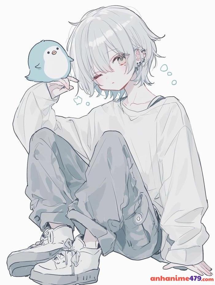 anime cute nam tóc trắng