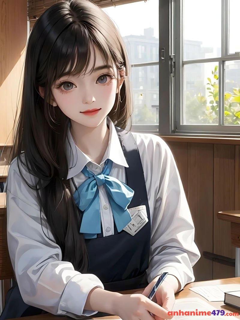 anime girl học đường ngồi bàn