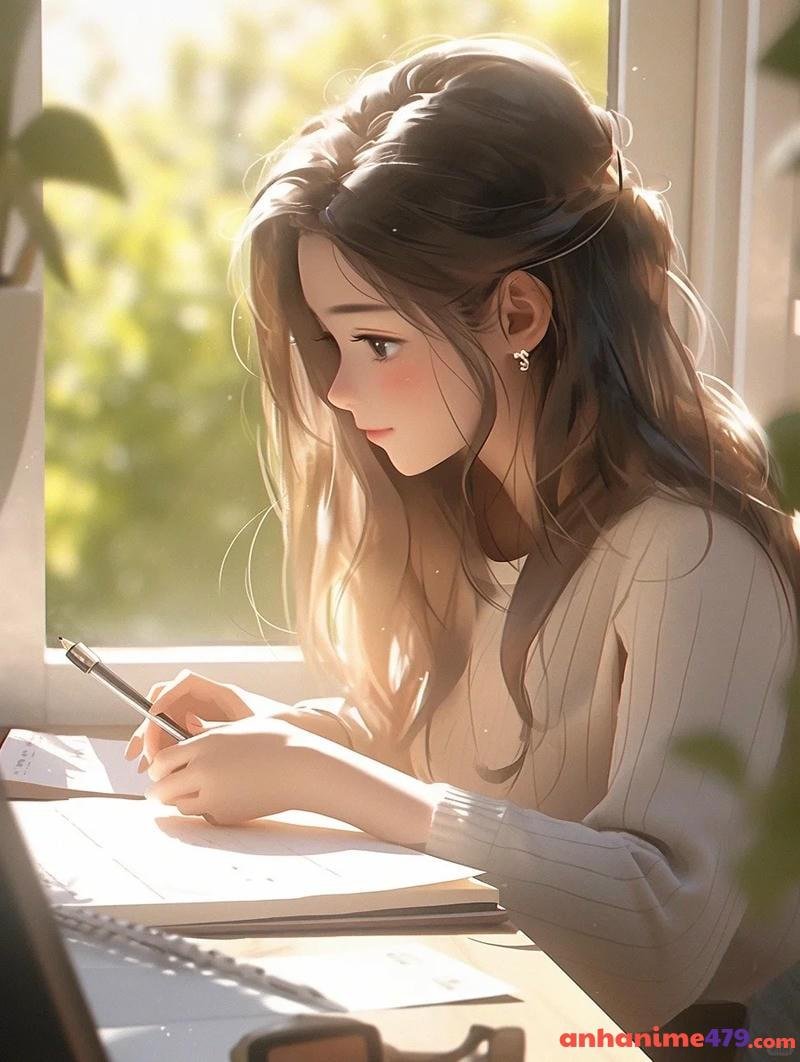 anime girl học sinh ngồi cửa sổ