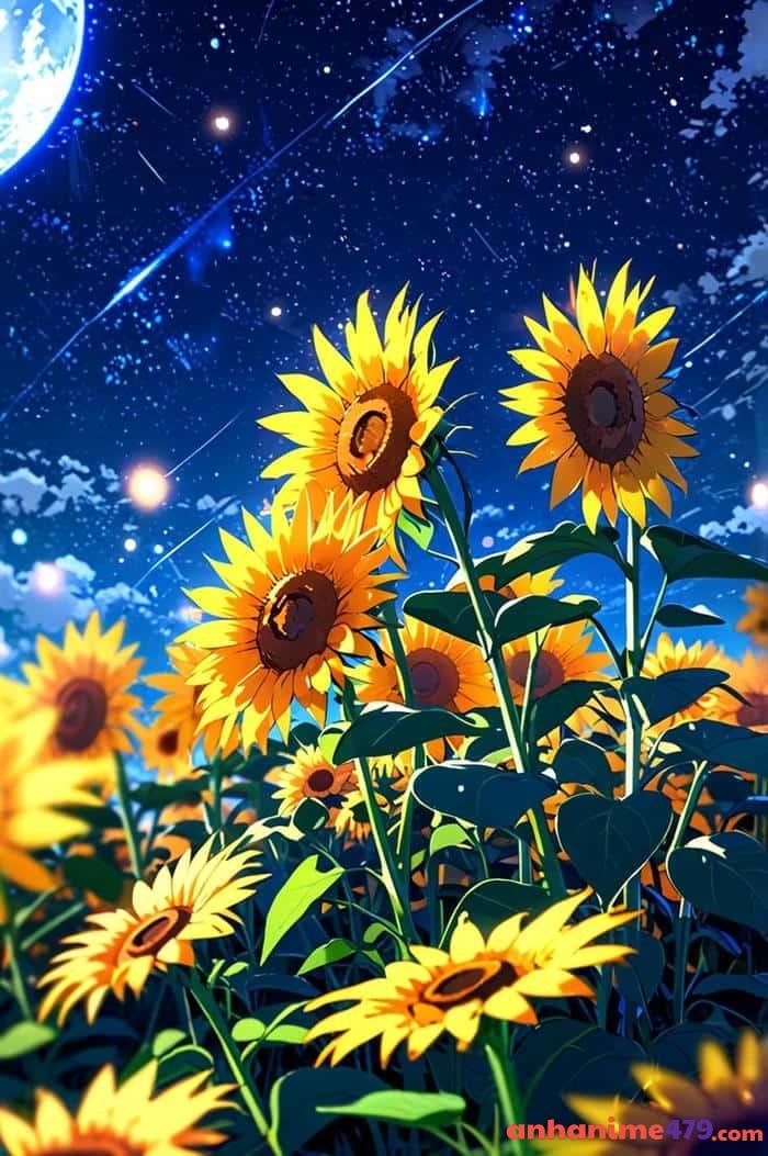 anime hoa hướng dương cánh đồng rộng lớn