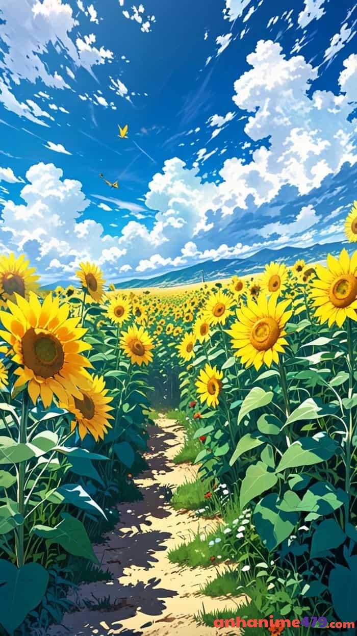 anime hoa hướng dương dưới ánh hoàng hôn