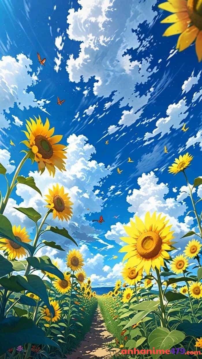 anime hoa hướng dương dưới ánh nắng chói