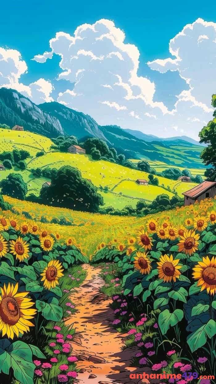 anime hoa hướng dương và những đám mây