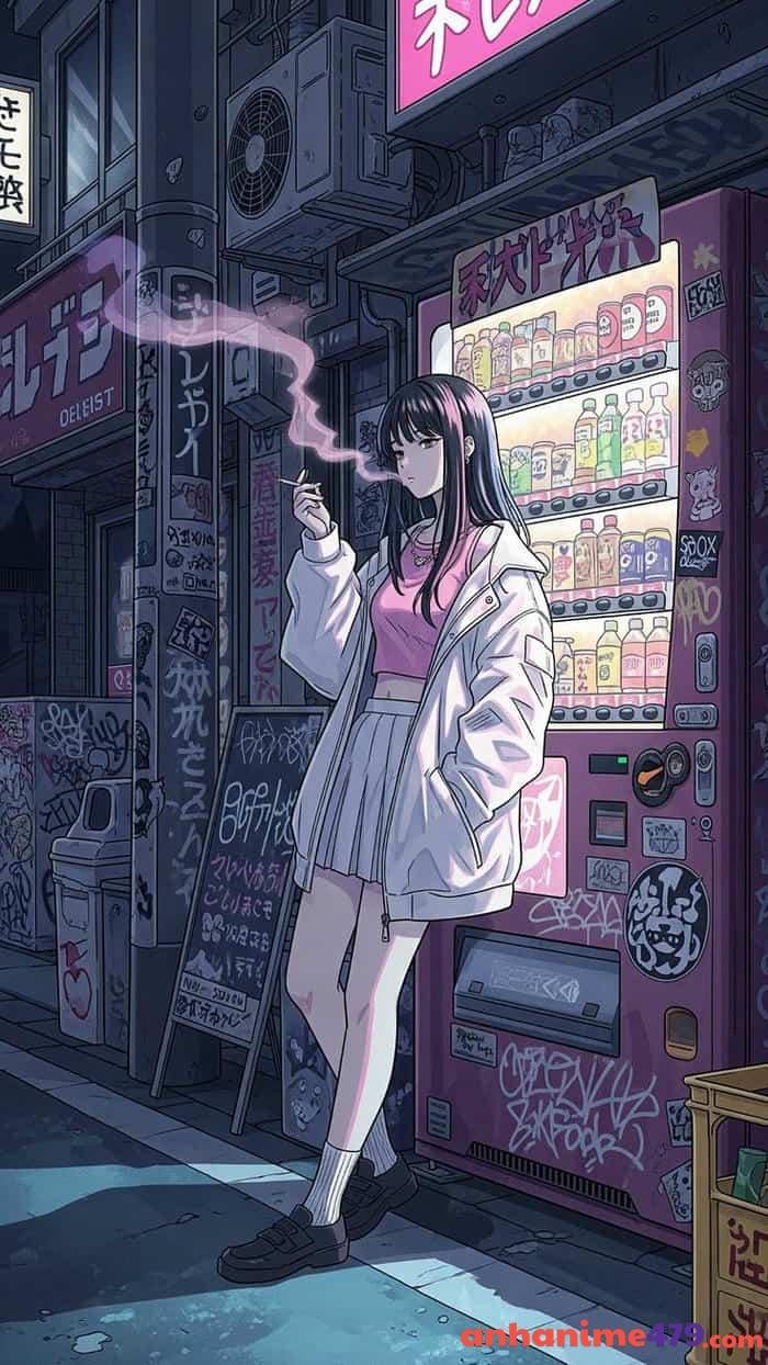 anime hút thuốc trong mưa