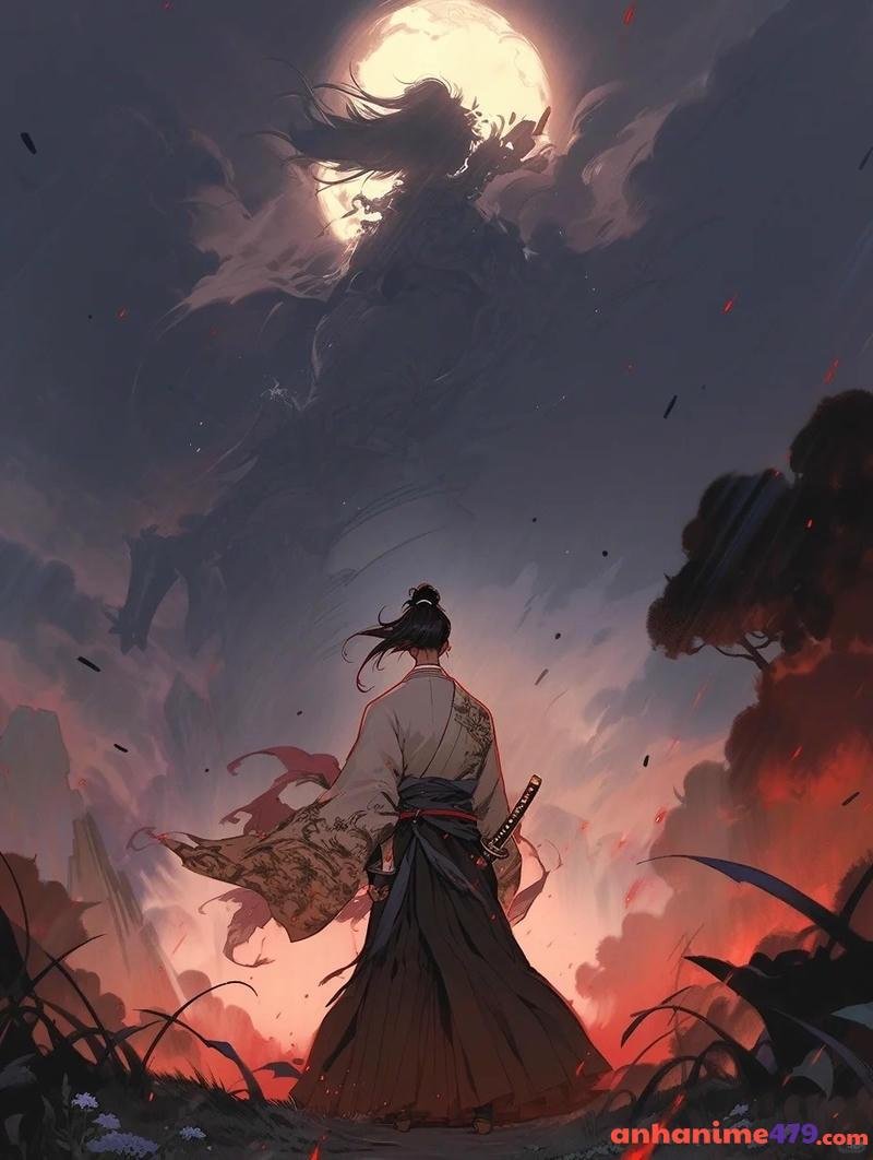 anime nam cầm kiếm giữa trăng đêm