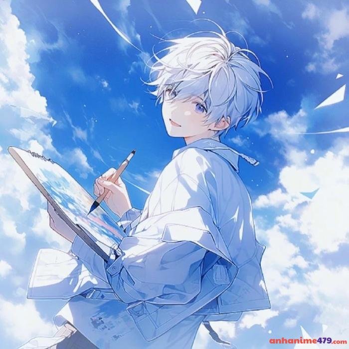 anime nam tóc trắng buồn