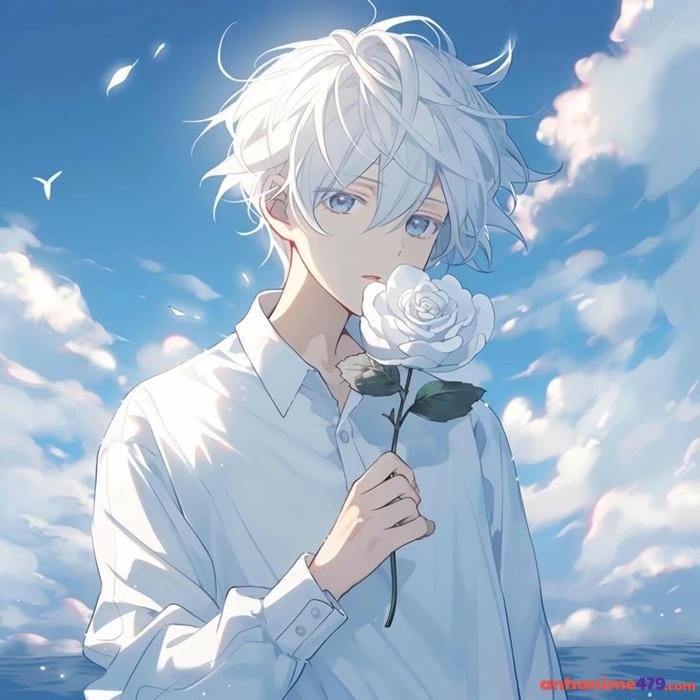 anime nam tóc trắng dễ mến