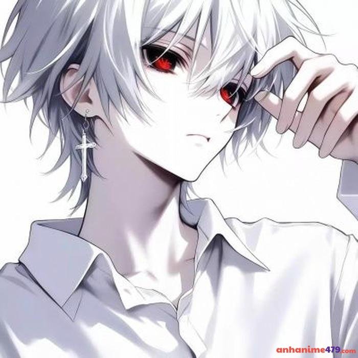 anime nam tóc trắng đeo tai nghe