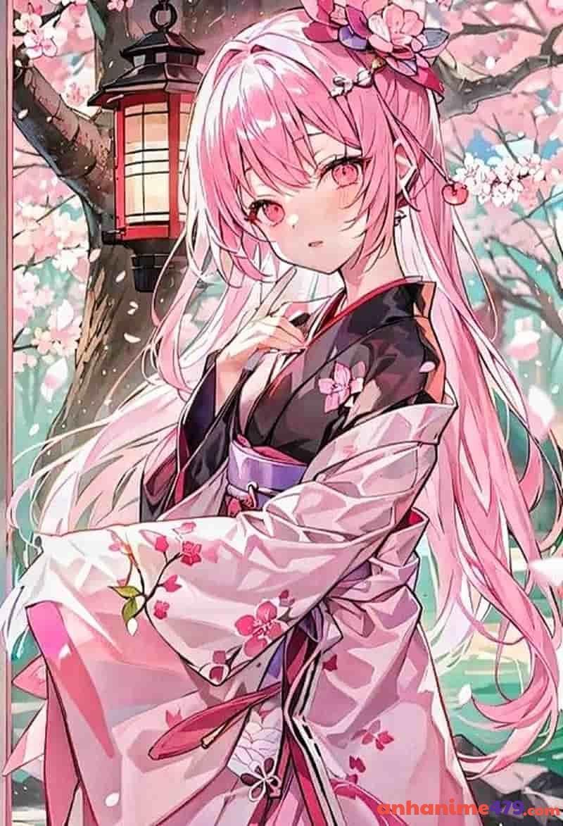 anime nữ mặc kimono nhật bản
