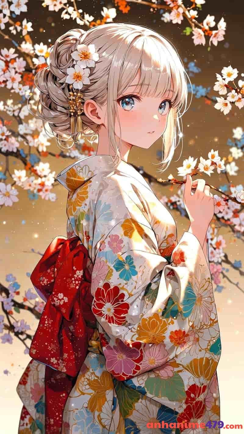 anime nữ mặc kimono nhẹ nhàng