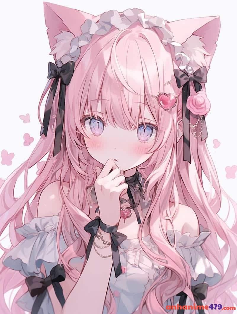 anime nữ tóc hồng nền ảnh