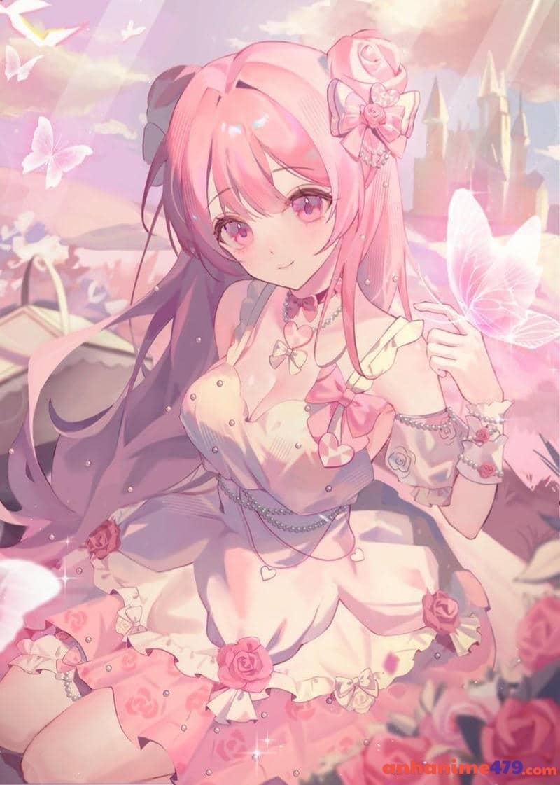 anime nữ tóc hồng nhẹ nhàng
