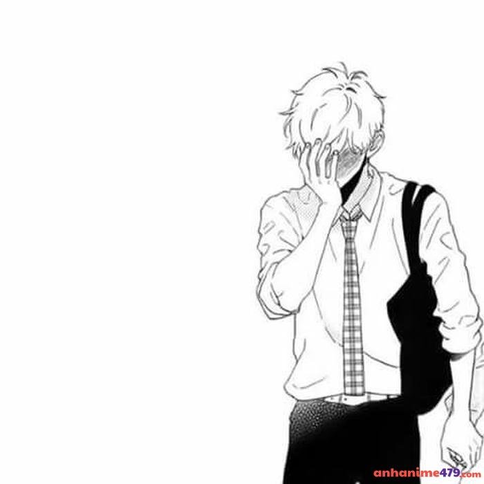 anime trắng đen cười nhẹ