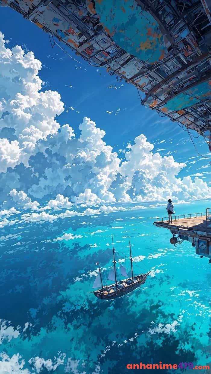 bãi biển anime xanh biếc