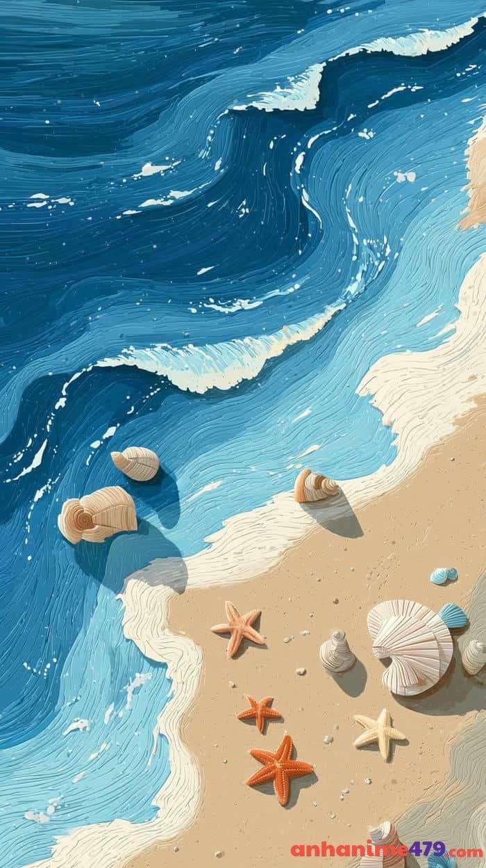 biển anime dưới bầu trời xanh