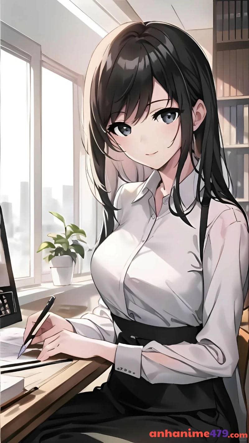 cô giáo anime áo sơ mi trắng