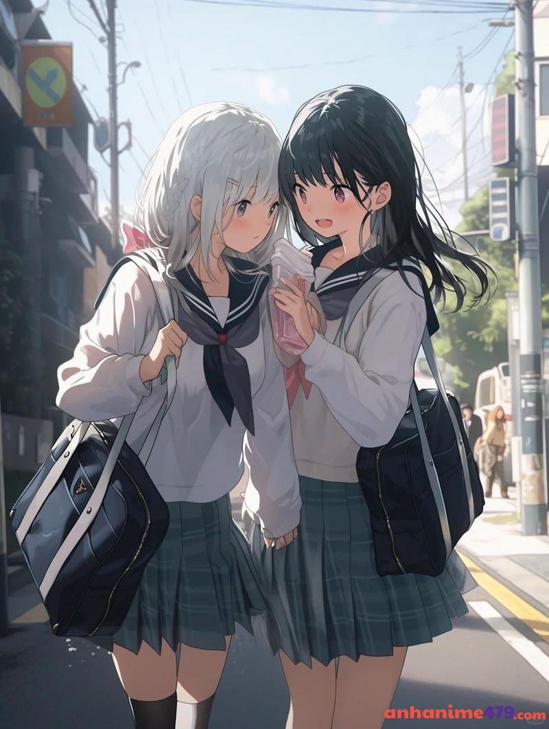 hình ảnh anime học sinh trong sân trường