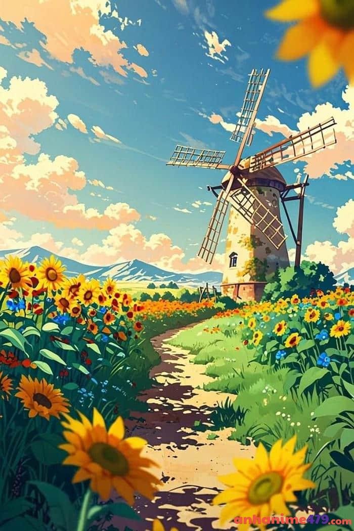 hình ảnh hoa hướng dương anime nghệ thuật