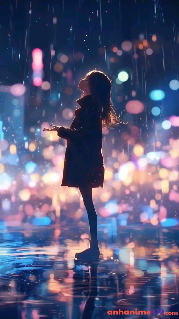 hình ảnh mưa và ánh đèn