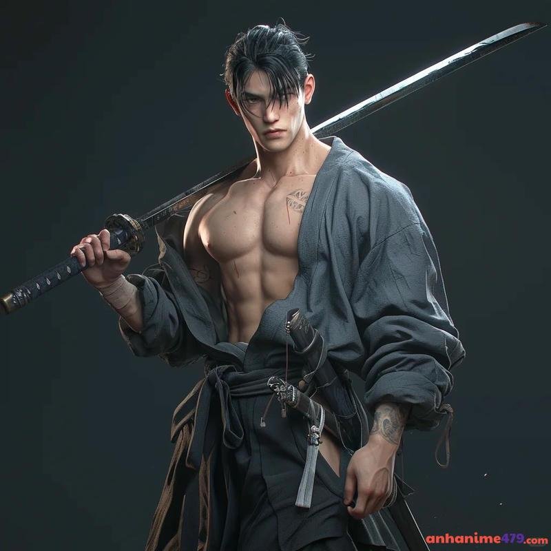 hình anime boy kiếm sĩ áo đen