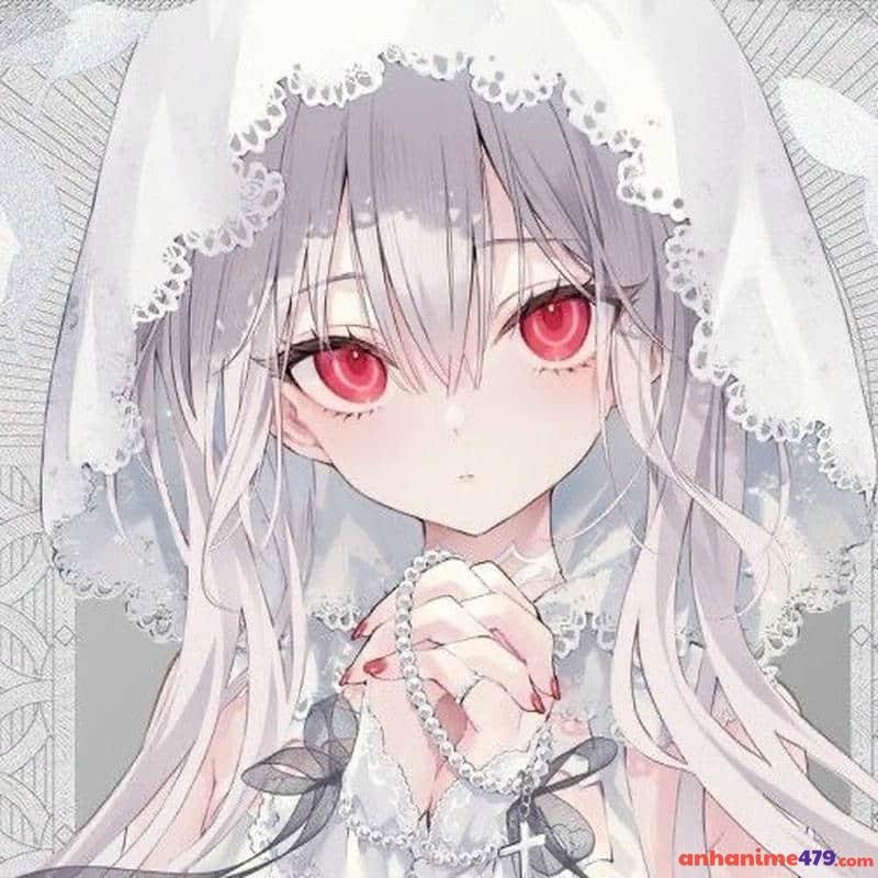 hình anime nữ tóc trắng cute xinh