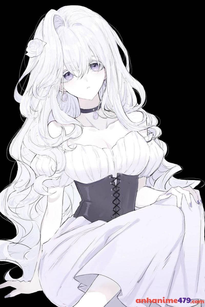 hình anime nữ tóc trắng đáng iu