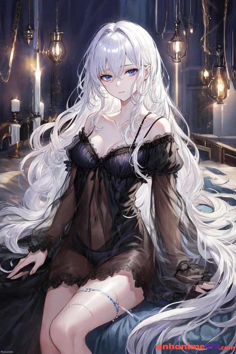 hình anime nữ tóc trắng quyến rũ