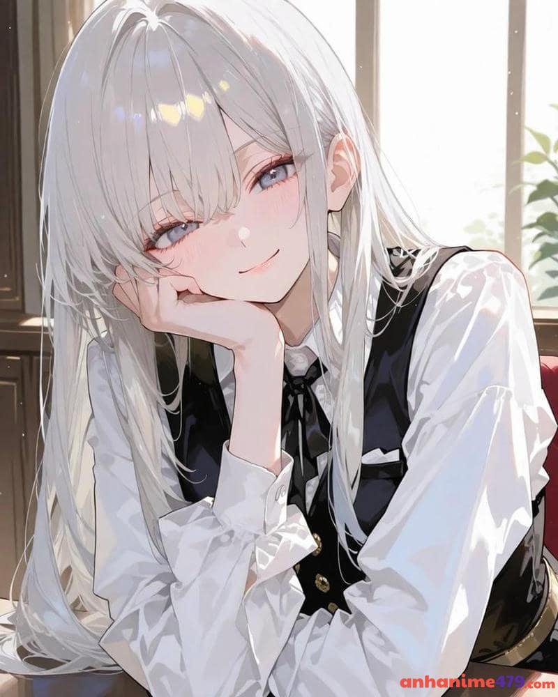 hình anime nữ tóc trắng xinh iu