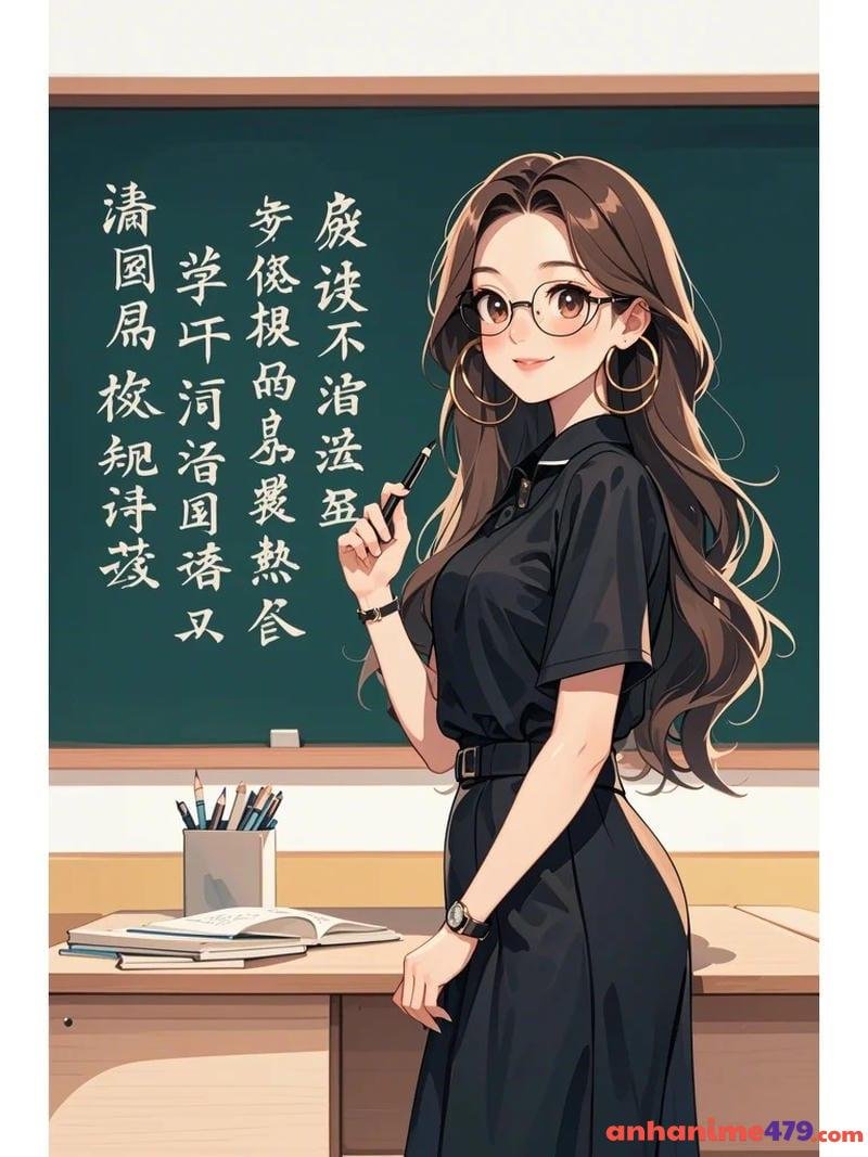 hình cô giáo anime đứng bảng