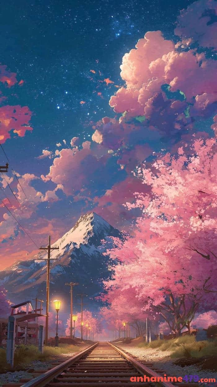 hoa đào anime màu hồng