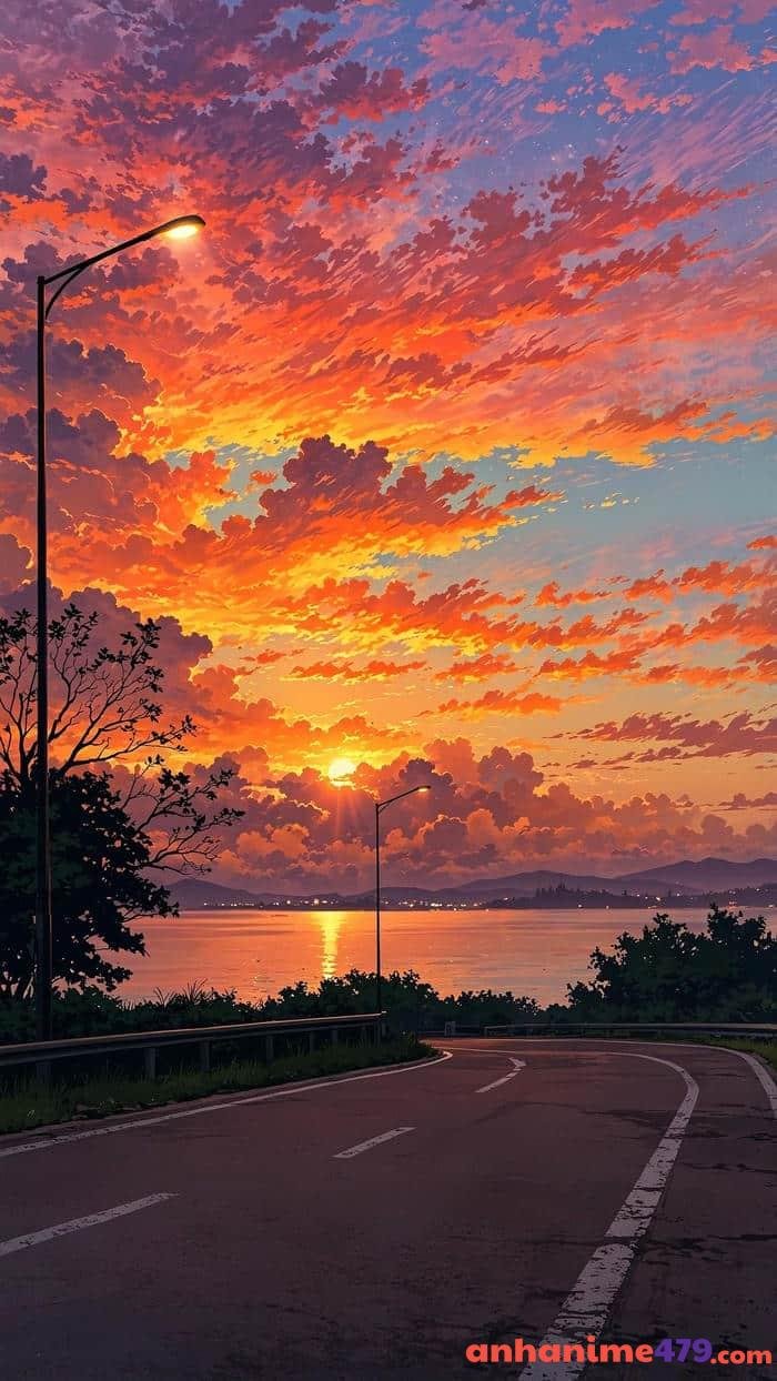 hoàng hôn anime trên đồng