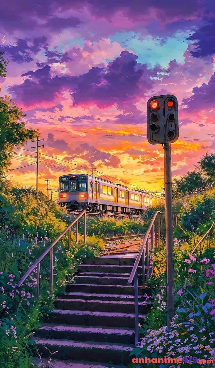 hoàng hôn anime trên sông