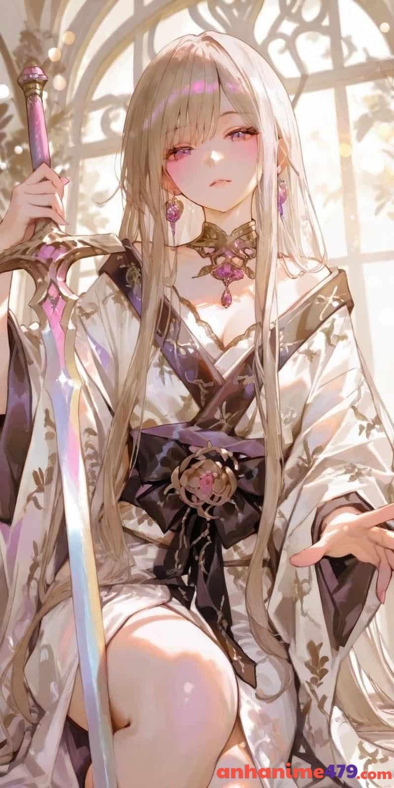 nền anime nữ cầm kiếm