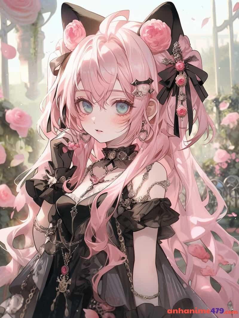 nền anime nữ tóc hồng