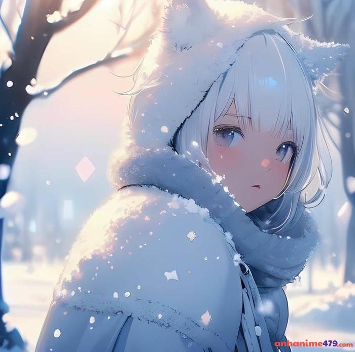 tuyết rơi anime dưới đèn